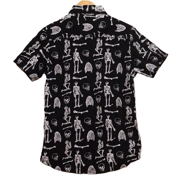 Rugby University Black Button Up Shirt with White Skeleton Pattern Men’s Small - Picture 2 of 4